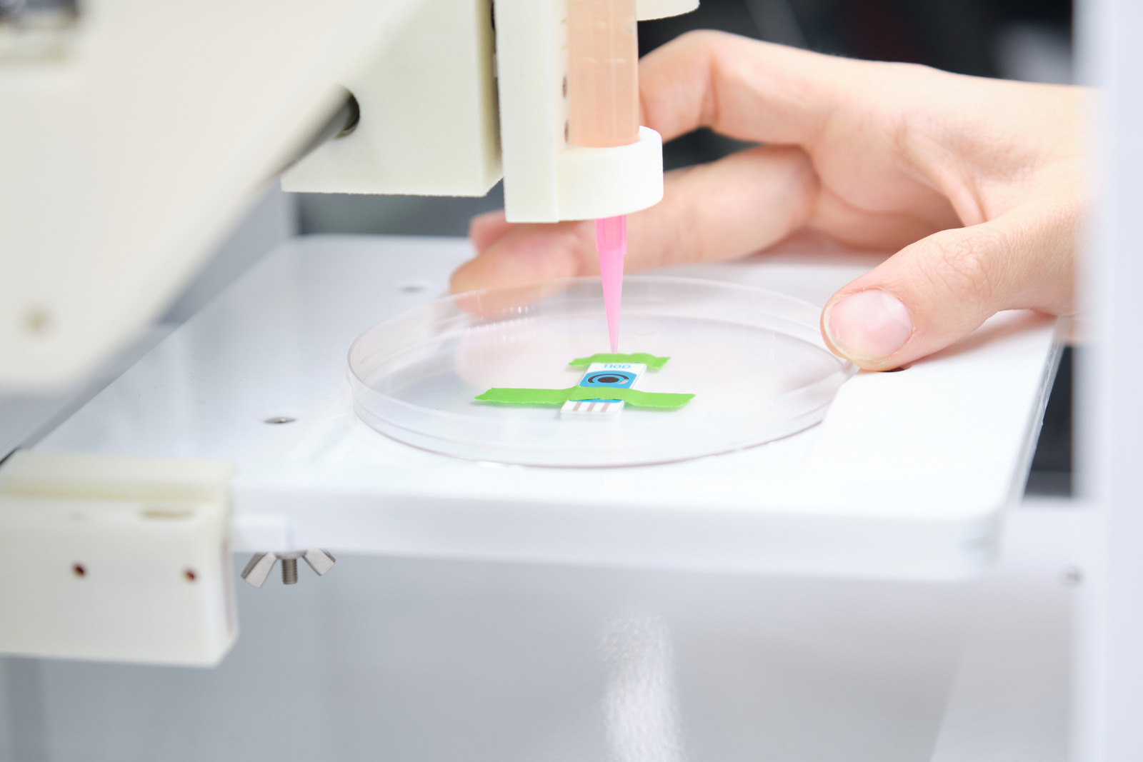 A 3D bioprinter in action. 