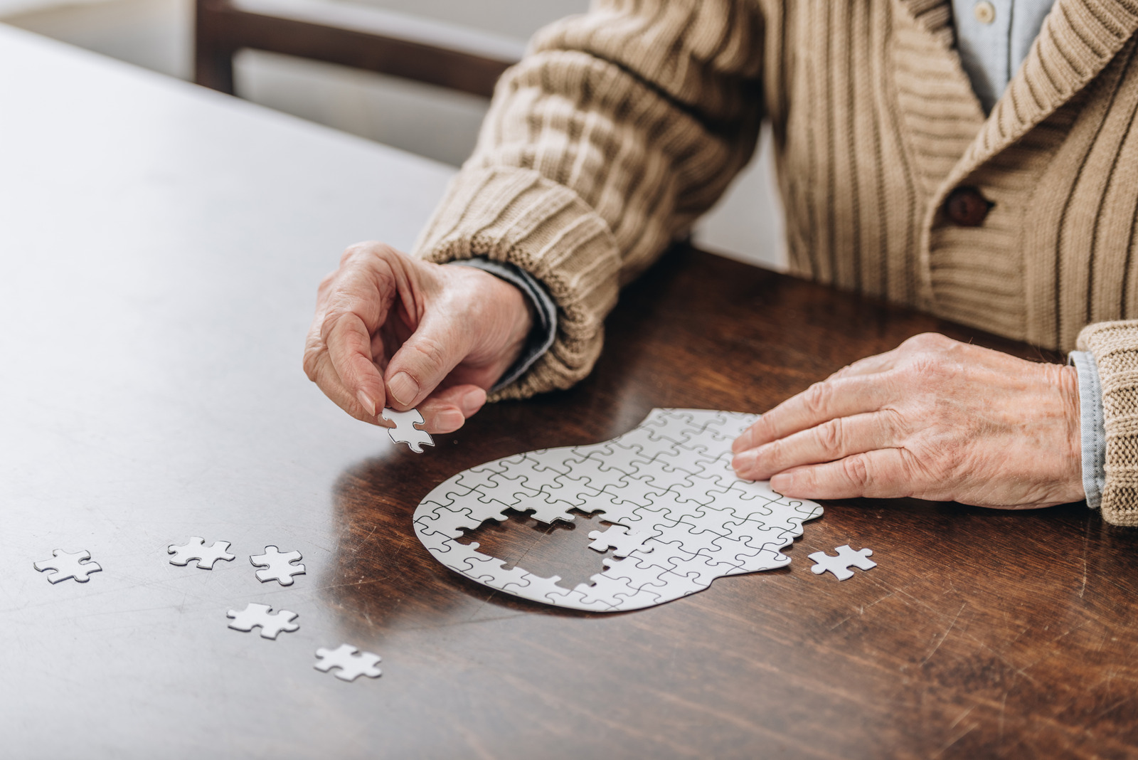 Elderly person with a jigsaw. 