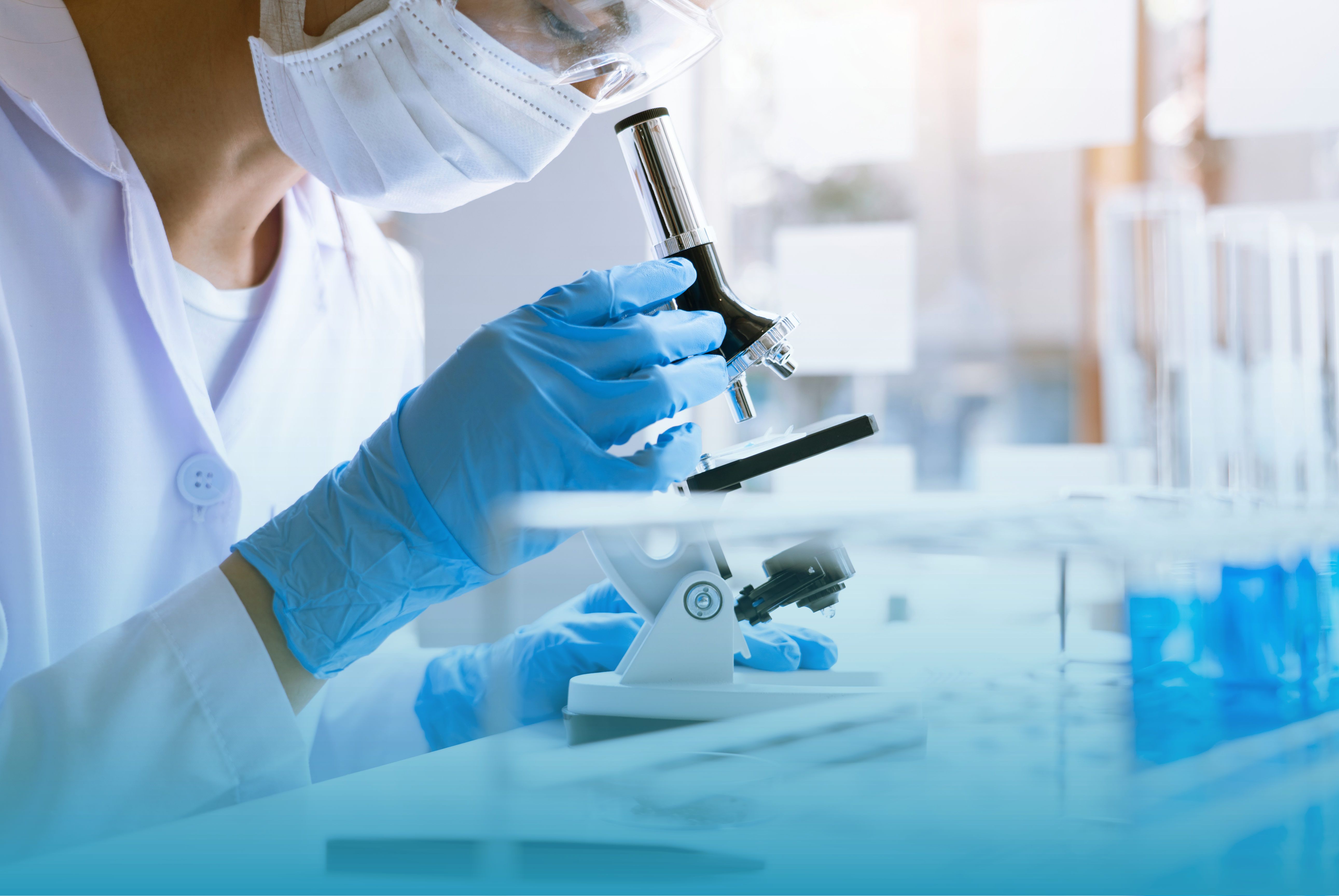 Medical Researcher Microscope Banner BLUE B