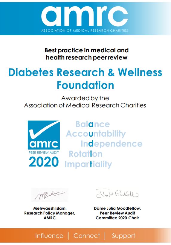 The certificate awarded to DRWF by the AMRC 