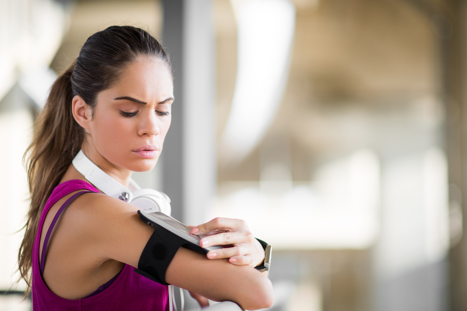 Sportswoman With Wearable Device
