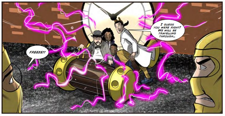Selected artwork from the comic of the main characters. 